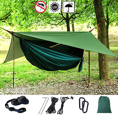 

Camping Hammock with Mosquito Net Hammock Rain Fly Outdoor Portable Sunscreen Breathable Anti-Mosquito Ultra Light (UL) Parachute Nylon with Carabiners and Tree Straps for 2 person Camping / Hiking