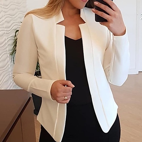 

Women's Blazer, Solid Colored Stand Polyester Black / White / Yellow