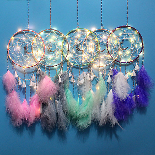 

LED Boho Dream Catcher Handmade Gift Wall Hanging Decor Art Ornament Craft Moon 5515cm for Kids Bedroom Wedding Festival