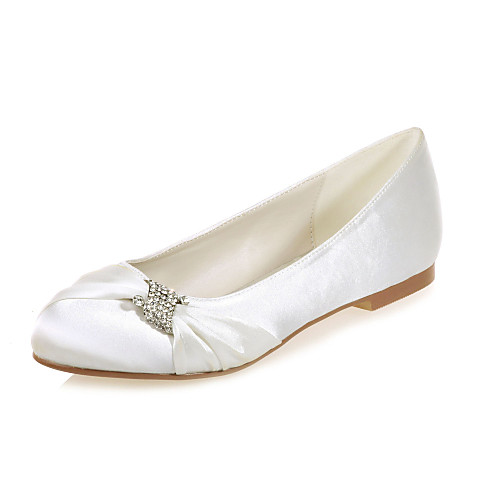

Women's Wedding Shoes Flat Heel Round Toe Wedding Flats Sweet Wedding Party & Evening Satin Rhinestone Solid Colored White Purple Dark Purple