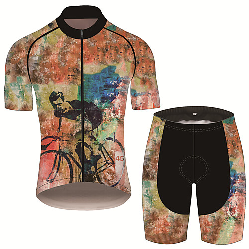 

21Grams Men's Short Sleeve Cycling Jersey with Shorts Black / Orange Animal Bike UV Resistant Quick Dry Sports Patterned Mountain Bike MTB Road Bike Cycling Clothing Apparel / Stretchy