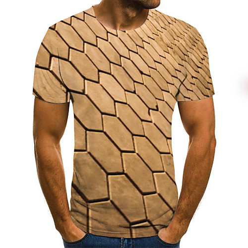 

Men's 3D Slim T-shirt Basic Daily Round Neck Khaki / Short Sleeve