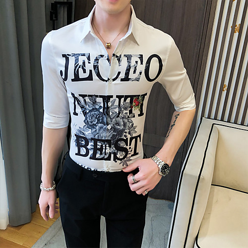 

Men's Geometric Slim Shirt Basic Daily Classic Collar White / Short Sleeve