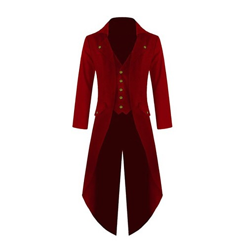 

Men's Party Punk & Gothic Fall & Winter Long Coat, Solid Colored V Neck Long Sleeve Polyester Purple / Red / Green