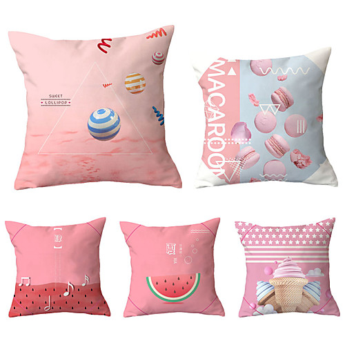 

Set of 5 Polyester Pillow Cover, Print Food Classic Lovers Square Traditional Classic Throw Pillow