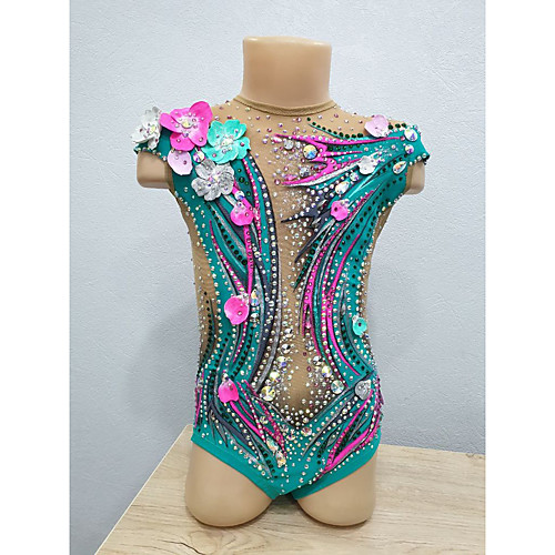 

21Grams Rhythmic Gymnastics Leotards Artistic Gymnastics Leotards Women's Girls' Kids Leotard Spandex High Elasticity Breathable Handmade Sleeveless Training Dance Rhythmic Gymnastics Artistic