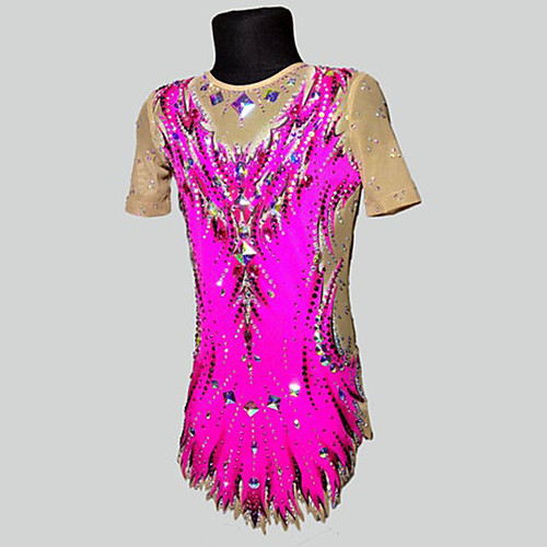 

21Grams Rhythmic Gymnastics Leotards Artistic Gymnastics Leotards Women's Girls' Leotard Fuchsia Spandex High Elasticity Breathable Handmade Jeweled Diamond Look Sleeveless Training Dance Rhythmic