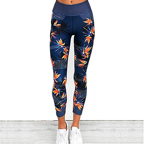 

Women's Basic Legging Geometric Print Mid Waist Blue S M L