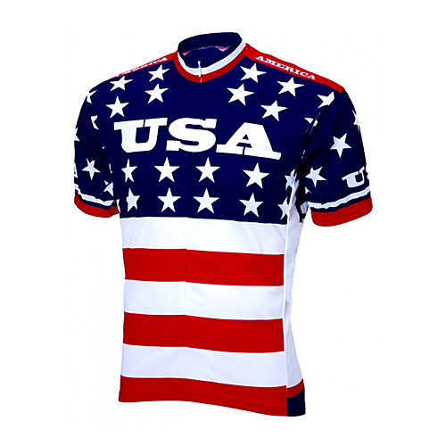 

21Grams Men's Short Sleeve Cycling Jersey RedBlue American / USA Stars National Flag Bike Jersey Top Mountain Bike MTB Road Bike Cycling UV Resistant Breathable Quick Dry Sports Clothing Apparel