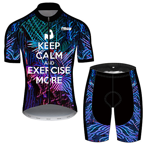 

21Grams Men's Short Sleeve Cycling Jersey with Shorts Black / Blue Bike UV Resistant Quick Dry Sports Patterned Mountain Bike MTB Road Bike Cycling Clothing Apparel / Stretchy