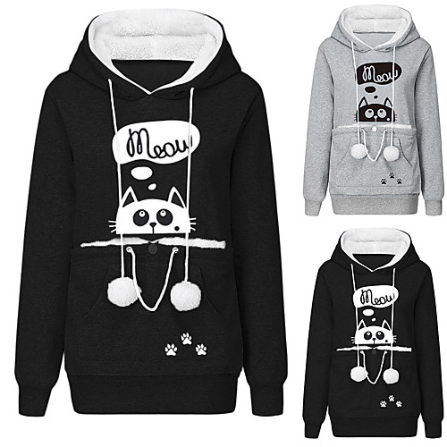 

Unisex Big Kangaroo Pouch Hoodie Pet Holder Cat Dog Large Pouch Carriers Pullover with Cat Printing Sweatshirt