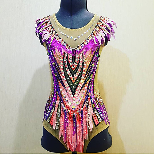 

21Grams Rhythmic Gymnastics Leotards Artistic Gymnastics Leotards Women's Girls' Leotard Purple Spandex High Elasticity Breathable Handmade Jeweled Diamond Look Sleeveless Training Dance Rhythmic