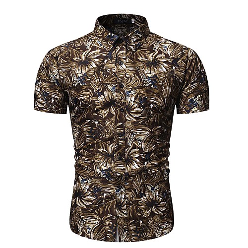 

Men's Shirt Graphic Geometric Short Sleeve Daily Tops Brown