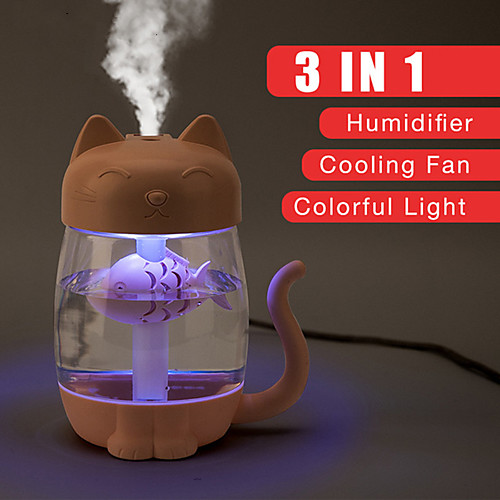 

3 in 1 350ML USB Cat Air Humidifier Ultrasonic Cool-Mist Adorable Mini Humidifier With LED Light Mini USB Fan for Home office