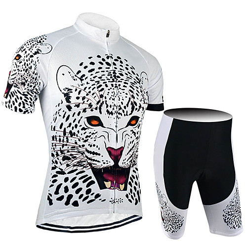

21Grams Men's Short Sleeve Cycling Jersey with Shorts Spandex Polyester Black / White Leopard Animal Bike Clothing Suit UV Resistant Breathable 3D Pad Quick Dry Sweat-wicking Sports Leopard Mountain