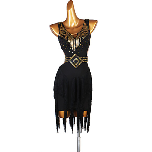

Latin Dance Dress Tassel Crystals / Rhinestones Women's Performance Sleeveless Spandex