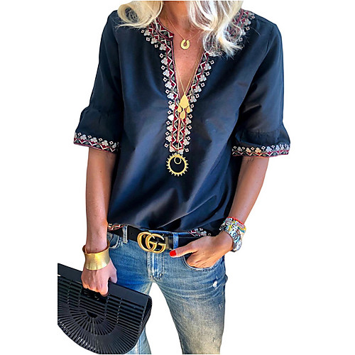 

Women's Color Block T-shirt Daily V Neck Black / Blue / Red / Green