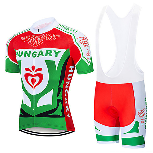 

21Grams Men's Short Sleeve Cycling Jersey with Bib Shorts Spandex Red / White Hungary National Flag Bike UV Resistant Quick Dry Breathable Sports Hungary Mountain Bike MTB Road Bike Cycling Clothing