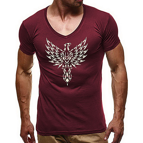

Men's Graphic Animal Black & White Print Slim T-shirt - Cotton Basic Daily Sports V Neck Wine / Black / Royal Blue / Dark Gray / Short Sleeve