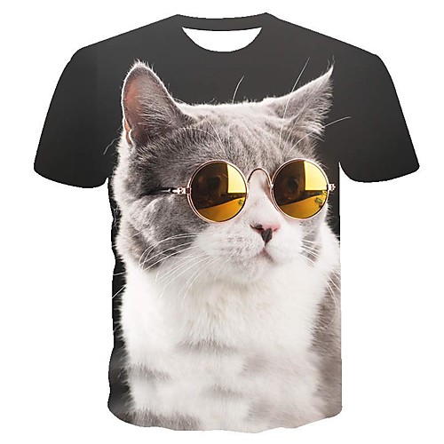 

Men's Plus Size 3D Animal Cat Print Slim T-shirt Exaggerated Daily Going out Round Neck Brown / Short Sleeve