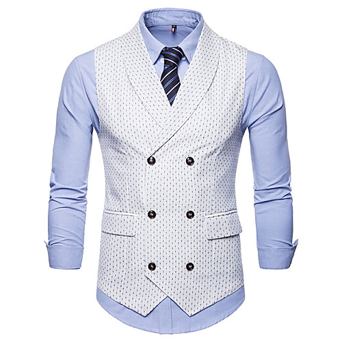 

White / Black / Navy Blue Polka Dot Slim Cotton Men's Suit - Peter Pan Collar