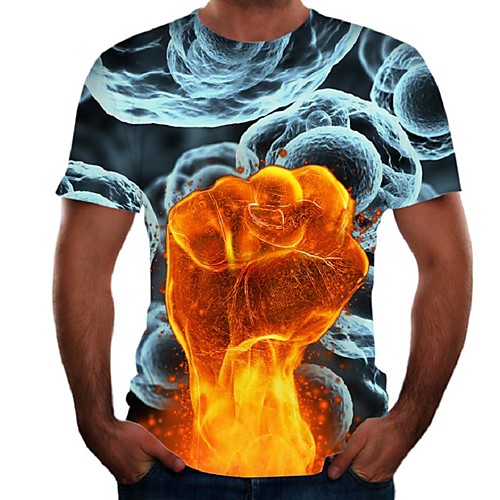 

Men's T shirt Color Block Flame Simulation Plus Size Print Short Sleeve Daily Tops Basic Streetwear Rainbow