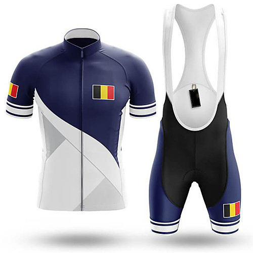 

21Grams Men's Short Sleeve Cycling Jersey with Bib Shorts Spandex Polyester Blue Belgium National Flag Bike Clothing Suit UV Resistant Breathable 3D Pad Quick Dry Sweat-wicking Sports Belgium