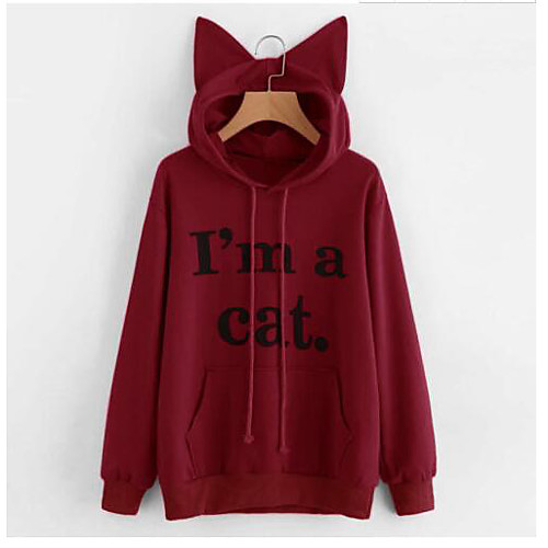 

Women's Hoodie Letter Cute Wine Black Blushing Pink Gray S M L XL XXL