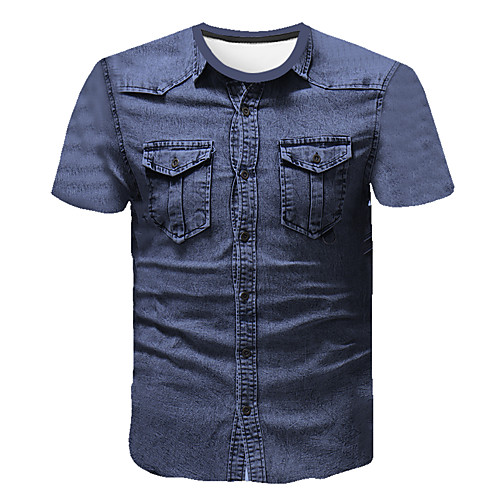 

Men's 3D Abstract Print T-shirt Business Street chic Going out Work Round Neck Blue / Short Sleeve