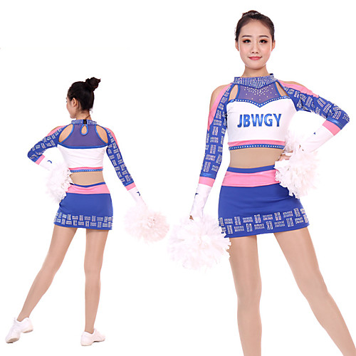 

Cheerleader Costume Uniform Women's Girls' Kids Skirt Spandex High Elasticity Handmade Long Sleeve Competition Dance Rhythmic Gymnastics Gymnastics Blue
