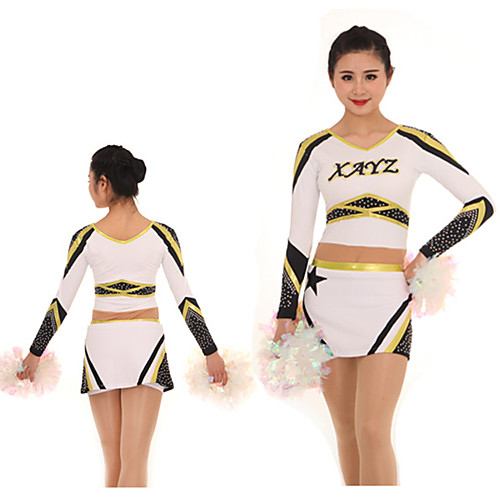 

Cheerleader Costume Uniform Women's Girls' Kids Skirt Spandex High Elasticity Handmade Long Sleeve Competition Dance Rhythmic Gymnastics Gymnastics White