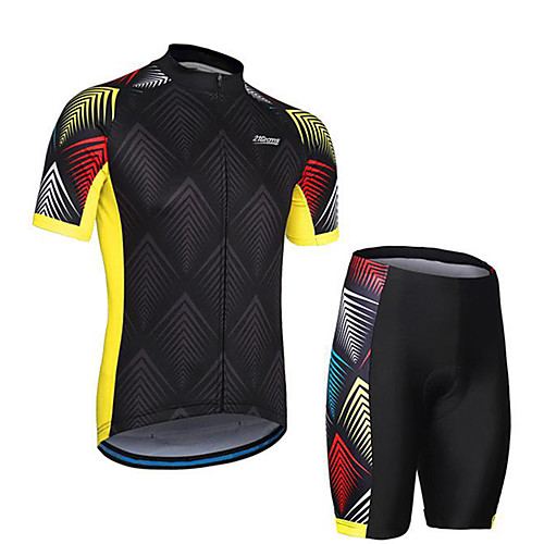 

21Grams Men's Short Sleeve Cycling Jersey with Shorts Spandex Polyester Black / Yellow Bike Clothing Suit UV Resistant Breathable 3D Pad Quick Dry Sweat-wicking Sports Lines / Waves Mountain Bike MTB