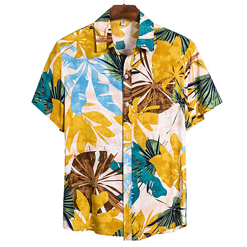 

Men's Floral Shirt Basic Boho Daily Beach Classic Collar Rainbow / Short Sleeve