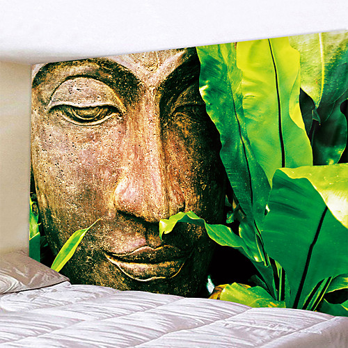 

Buddha Statue Next To The Green Leaves Prainted Wall Hanging Tapestry Mandala Bohemia 5 Sizes Travel Sleeping Pad