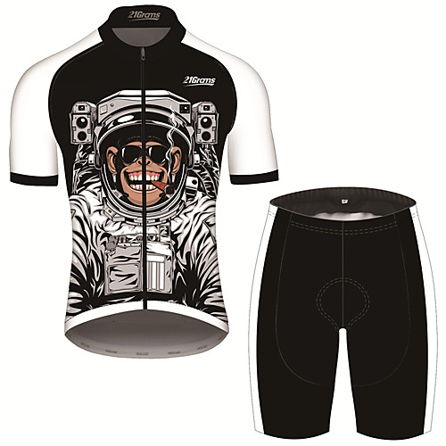 

21Grams Men's Short Sleeve Cycling Jersey with Shorts Spandex Polyester Black / White Animal Astronaut Monkey Bike Clothing Suit UV Resistant Breathable 3D Pad Quick Dry Sweat-wicking Sports Animal