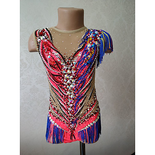 

21Grams Rhythmic Gymnastics Leotards Artistic Gymnastics Leotards Women's Girls' Leotard Red Spandex High Elasticity Breathable Handmade Jeweled Diamond Look Sleeveless Training Dance Rhythmic