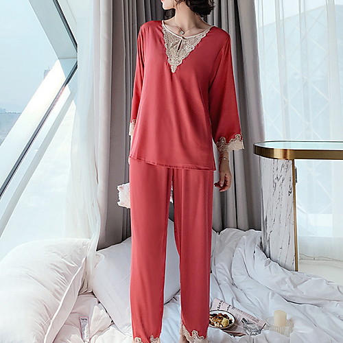 

Women's Round Neck Suits Pajamas Color Block