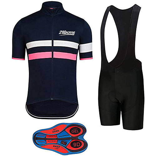 

21Grams Men's Short Sleeve Cycling Jersey with Bib Shorts Spandex Polyester Pink / Black Stripes Bike Clothing Suit UV Resistant Breathable 3D Pad Quick Dry Sweat-wicking Sports Solid Color Mountain