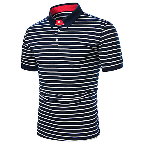 

Men's Striped Black & White Patchwork Polo Basic Daily Work Shirt Collar White / Navy Blue / Short Sleeve