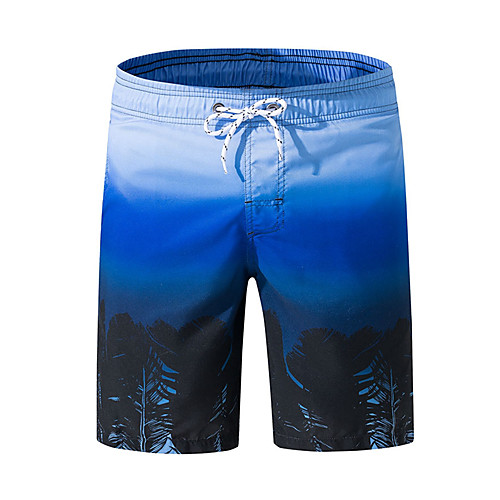 

Men's Sporty Basic Blue Swim Trunk Beach board shorts Swimwear Swimsuit - Color Block Tropical Print M L XL Blue