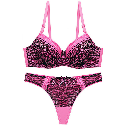 

Women's Push-up Lace Bras Underwire Bra 3/4 Cup Bra & Panty Set White Fuchsia Green