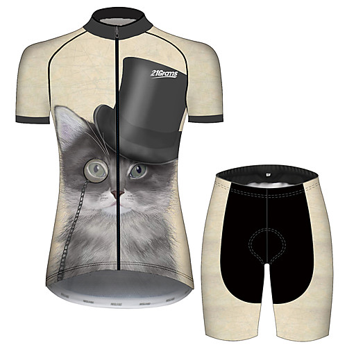 

21Grams Women's Short Sleeve Cycling Jersey with Shorts Spandex Polyester BrownGray Cat Animal Bike Clothing Suit Breathable 3D Pad Quick Dry Ultraviolet Resistant Sweat-wicking Sports Cat Mountain