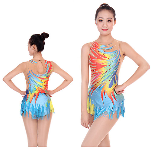 

Rhythmic Gymnastics Leotards Artistic Gymnastics Leotards Women's Girls' Leotard Light Blue Spandex High Elasticity Handmade Jeweled Diamond Look Sleeveless Competition Dance Rhythmic Gymnastics