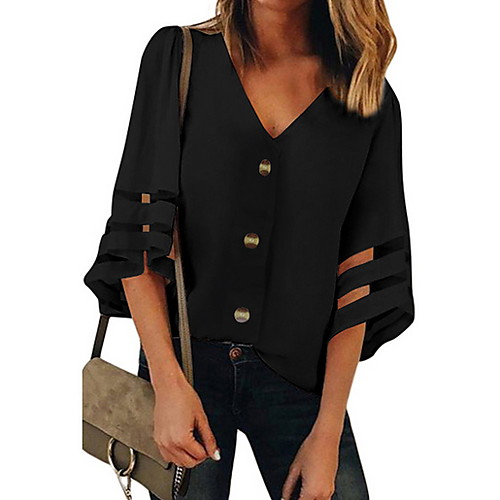 

Women's Solid Colored Loose Shirt Daily V Neck White / Black / Blue / Red