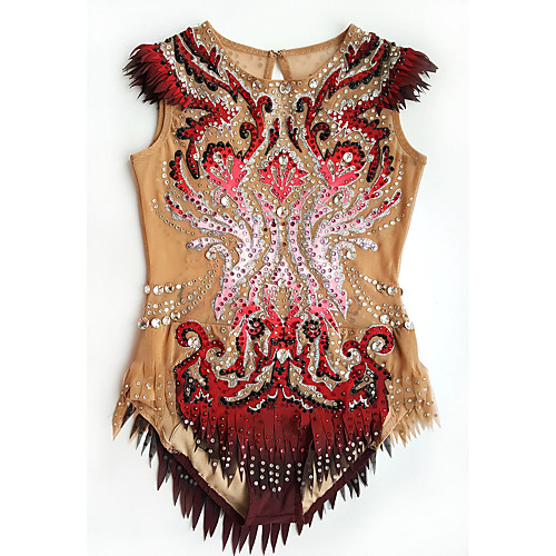 

21Grams Rhythmic Gymnastics Leotards Artistic Gymnastics Leotards Women's Girls' Leotard Burgundy Spandex High Elasticity Breathable Handmade Jeweled Diamond Look Sleeveless Training Dance Rhythmic