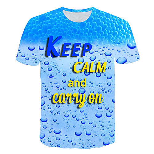 

Men's 3D Letter Plus Size T-shirt Short Sleeve Daily Tops Basic Round Neck Blue