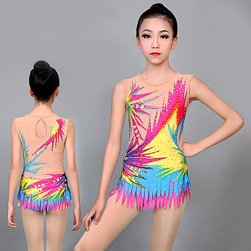 

Rhythmic Gymnastics Leotards Artistic Gymnastics Leotards Women's Girls' Leotard Red Spandex High Elasticity Handmade Jeweled Diamond Look Sleeveless Competition Dance Rhythmic Gymnastics Artistic