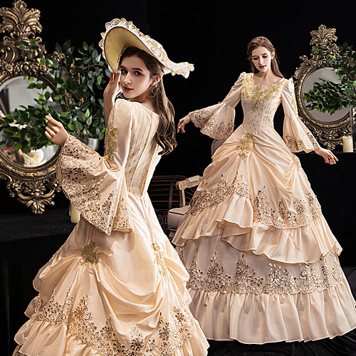 

Maria Antonietta Vintage Rococo Medieval Winter Dress Party Costume Masquerade Women's Sequins Sequin Costume Champagne Vintage Cosplay Party Masquerade 3/4-Length Sleeve Ball Gown