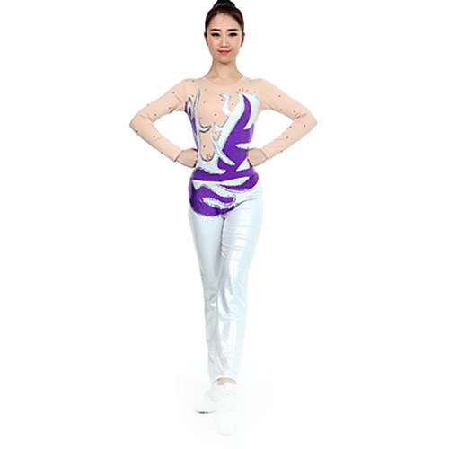 

Cheerleader Costume Gymnastics Suits Women's Girls' Kids Leotard Spandex High Elasticity Handmade Long Sleeve Competition Dance Rhythmic Gymnastics Gymnastics Purple