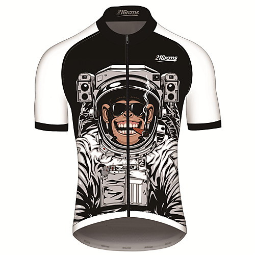

21Grams Men's Short Sleeve Cycling Jersey Black / White Animal Astronaut Monkey Bike Jersey Top Mountain Bike MTB Road Bike Cycling UV Resistant Breathable Quick Dry Sports Clothing Apparel